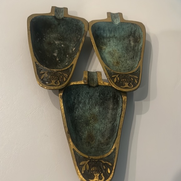 3 Vintage Ashtray Solid Brass Dayagi Israel Ornate Mid Century RARE Collectible - Picture 9 of 12